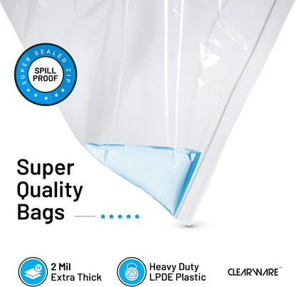 Storage Bags - 12 Large Zipper Top Bags | 3 Gallon Size, 16" x 18", BPA-Free, Extra Thick for Clothes & Travel