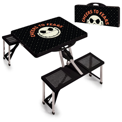 Picnic TIME Disney Nightmare Before Christmas Jack Folding Picnic Table with Seats, Collapsible Aluminum Table, Bench Set w/Umbrella Hole, Lightweight Portable Table for Camping, Travel, Tailgating