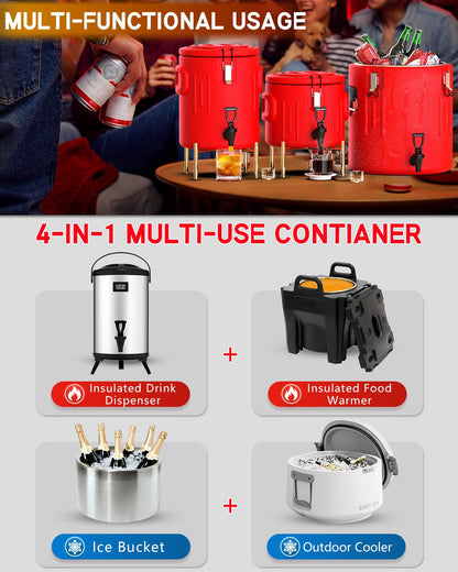 Insulated Beverage Dispenser 6.5 Gallon, Hot Drink Dispenser with Stainless Steel Interior & Spout, Cold & Hot Water Dispenser, Portable Water Cooler, Outdoors Water Jug for Camping Party Sports,N4