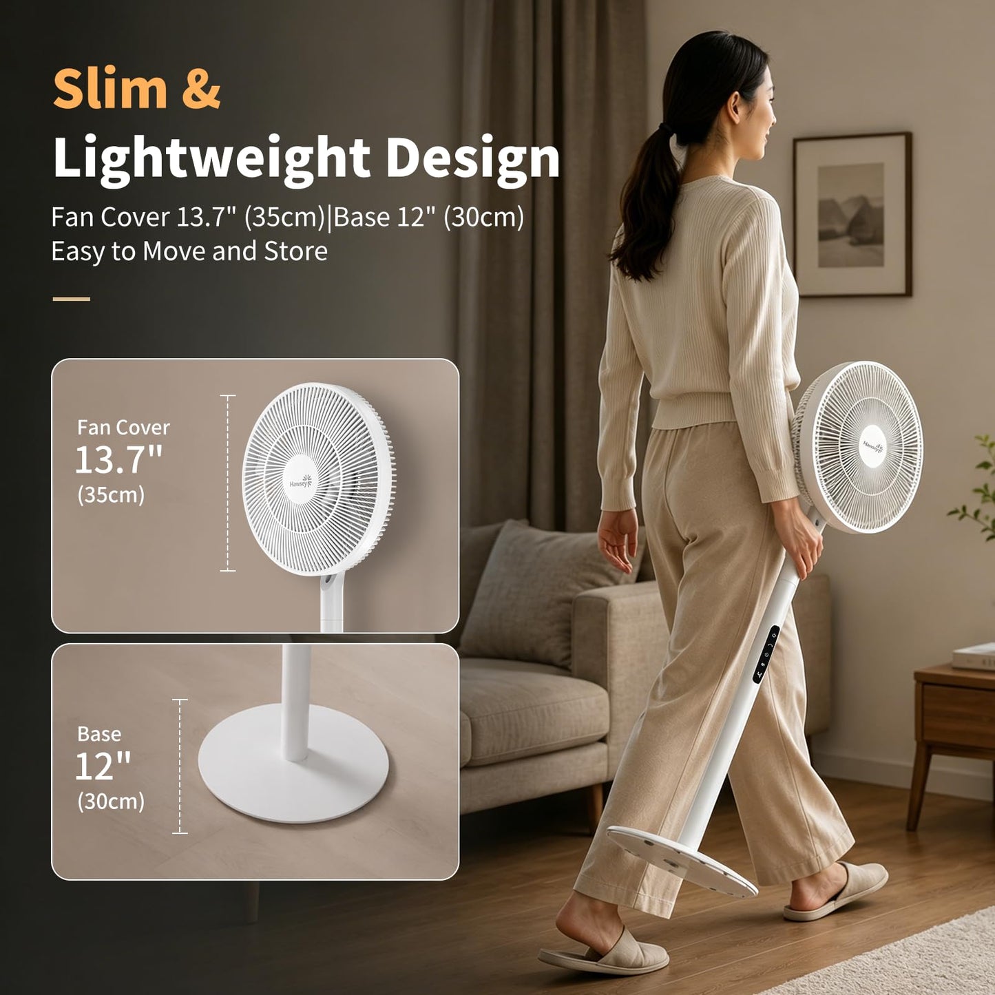 Floor Fan,Pedestal Fan,Ultra Slim 2-in-1 Desk Fan, USB C Powered Charge,Compatible with Power Bank,Stand Fan with Remote,Adjustable Portable Fan for Bedroom, Office, RV, Camping,Indoor/Outdoor (WHITE)