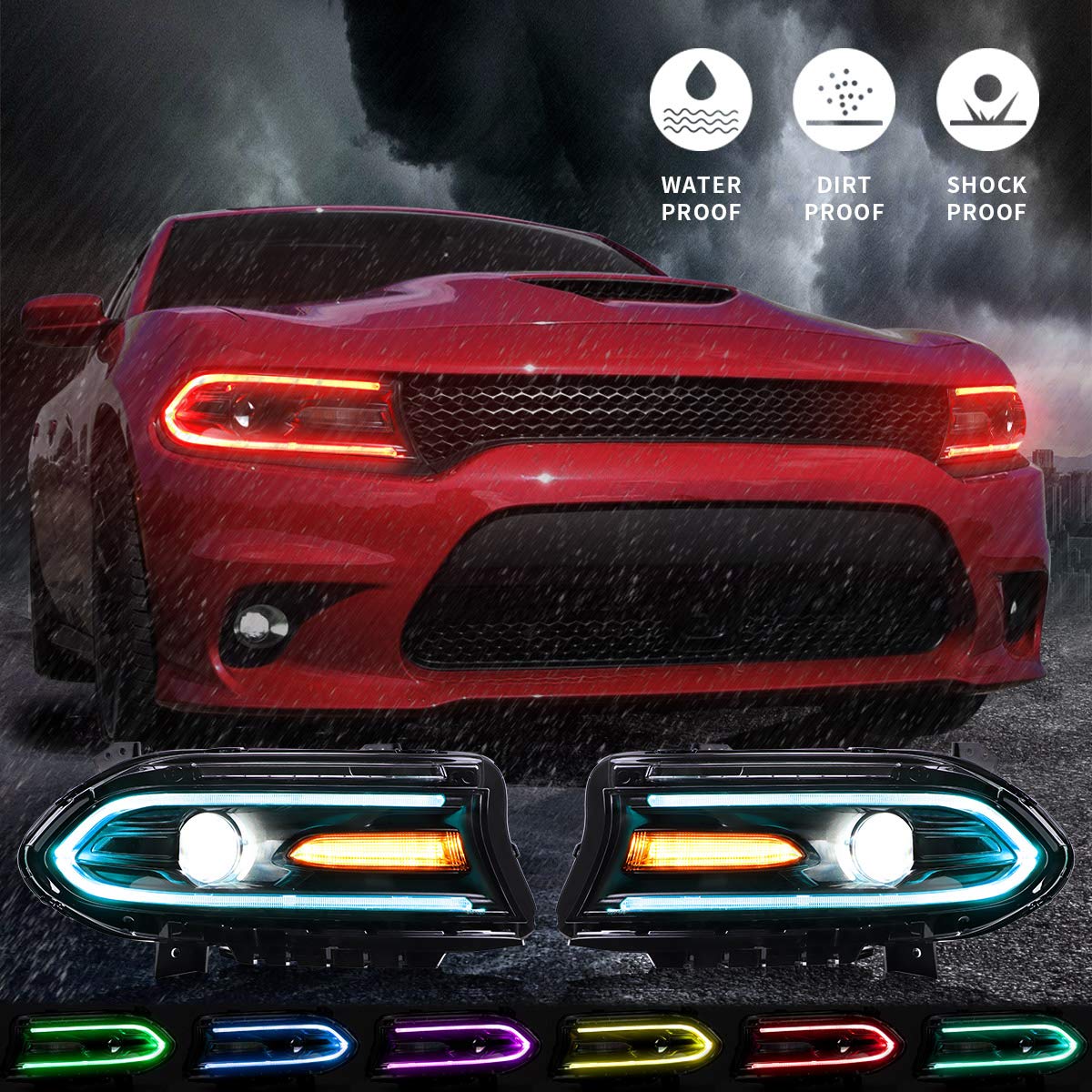 VLAND Headlights Assembly For Dodge Charger 2015-2023 (Fit For Factory Halogen Model Only)