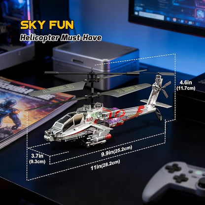 XIKOTEC RC Helicopter Remote Control Helicopter Toy for Kids Beginners and Adults with Altitude Hold Gyro &amp LED Light 2 Batteries &amp USB-C Charging Gift for Boys Ages 8-12(Silvery)