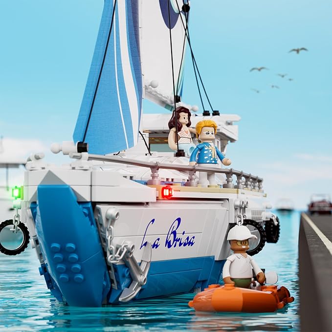 FUNWHOLE Sailboat La Brisa Lighting Building-Bricks Set - City Yacht 1640 Pcs Collection Display Set for Adults and Technic Lovers