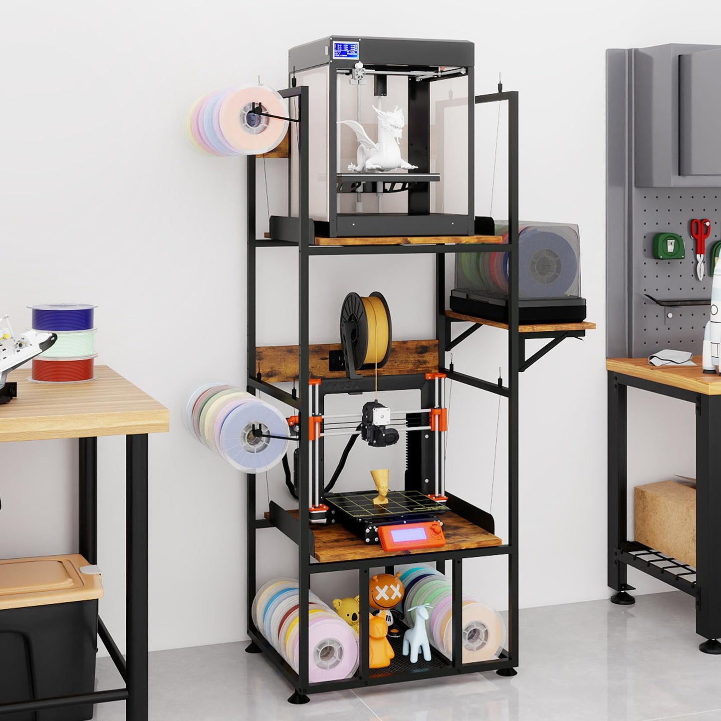 PUNCIA 3-Tier Foldable 3D Printer Stand with Filament Storage, Heavy Duty Rack for FDM SLA Resin 3D Printers and PLA ABS Materials Sturdy 3D Printing Table Perfect for Home Office Workshop Studio
