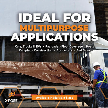 Xpose Safety 15' x 15' Brown/White Ultra Heavy Duty Tarp - 20 Mil - Heavy Duty Waterproof - Extra Large Tarp,Waterproof Tarp Cover Rain Camping,Tent Tarp,UV Protection,Reinforced Corners
