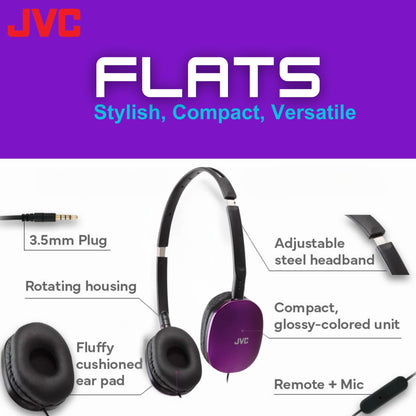 JVC Flats On-Ear Wired Headphones - Flat Foldable Design - 30mm Driver for Powerful Sound - Soft Ear-Pads for Comfort – Steel Headband - Lightweight & Portable - PC/Laptop/Gaming - 3.5mm Slim Plug