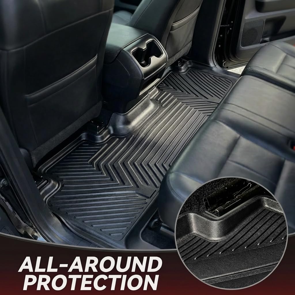 YITAMOTOR Floor Mats Fit for 2012-2016 Ford F250/F350/F450/F550 Super Duty SuperCrew/Crew Cab, TPE All Weather Custom Fit Floor Liner for F-250/F-350/F-450/F-550 Carpet Floor, 1st & 2nd Row Mats Black