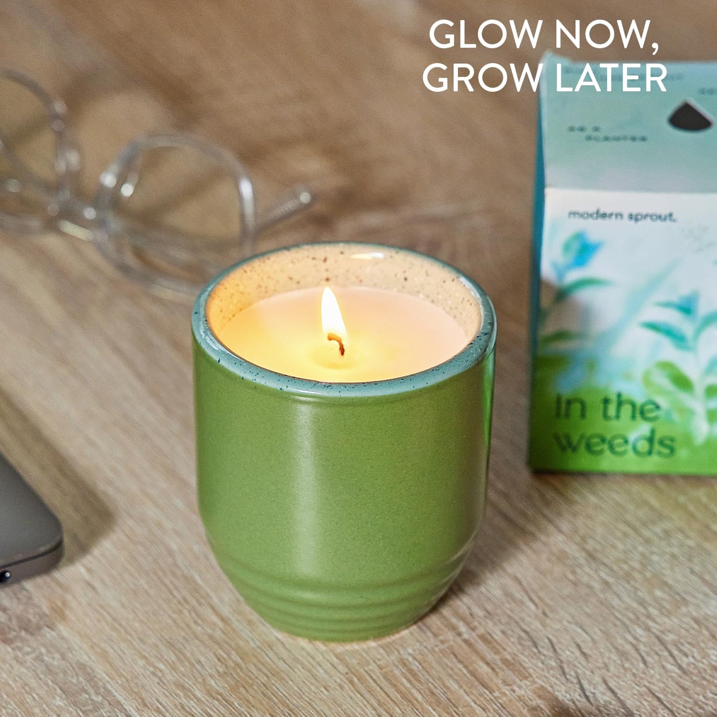 Modern Sprout - 2-in-1 Soy Candle & Planter - in The Weeds (Eucalyptus, Pink Pepper, Patchouli, Citrus) 6 Oz Scented Candle w/Mint Seeds - Ceramic Vessel Dual Purpose Jar - 38-40 Hour Burn