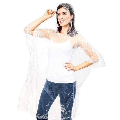 Juvale 20-Pack Disposable Rain Ponchos for Adults with Hood - Lightweight Emergency Plastic Poncho for Outdoor Events, Travel, Camping, Hiking, and Festivals - Clear