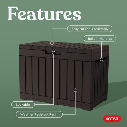 Keter Kentwood 50 Gallon Resin Deck Box - Stylish Outdoor Storage for Cushions & Garden Tools | Brown