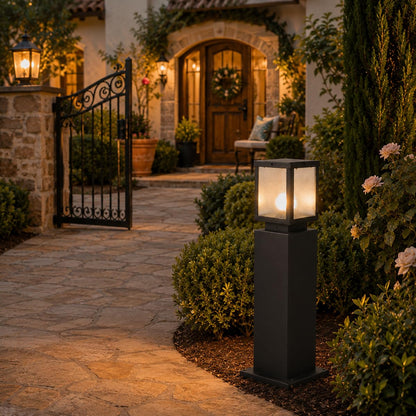 Outdoor Landscape Path Light Modern Black Waterproof Bollard Light Outside Housing Pathway Light Aluminum Walkway Lighting Hardwired E26 Sideway Post Pole Lighting Patio Porch Exterior Lawn Floor Lamp