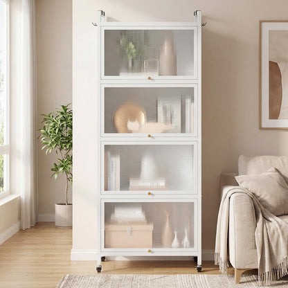 Giantex 5-Tier Kitchen Storage Cabinet, Mobile Microwave Stand with Flip-up PC Doors, Freestanding Kitchen Bakers Rack with 4 Rolling Casters, for Dining Room, Living Room and Study (White)