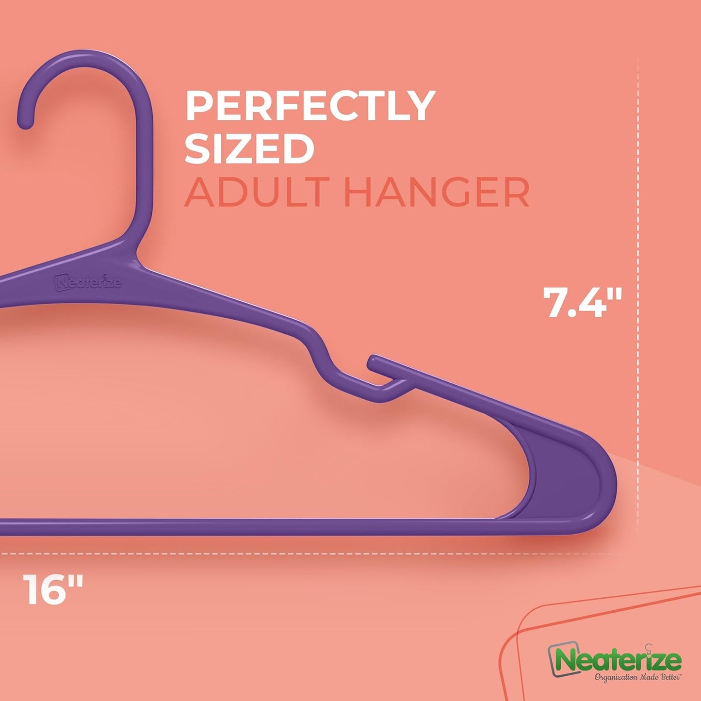 Neaterize Plastic Clothes Hangers - 50 Pack Space-Saving Adult Coat Hangers | Purple Color