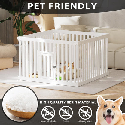 Dog Playpen with Locking Door - 12 Panels Indoor Puppy Play Pen & Pet Fence, 25.6 Inch Height Portable Playpen for Small Medium Dogs & Cats, Easy Set Up, Durable Plastic, White