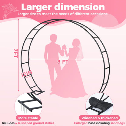 Large Metal Garden Arch Trellis,Wedding Arch. 8*7Ft. 19mm Heavy-duty Pipe, Arch Frame for Party Decorations,Balloon Arch.Garden Arbor Arch Trellis for Climbing Plants, With Base,Ground Stakes Sandbags