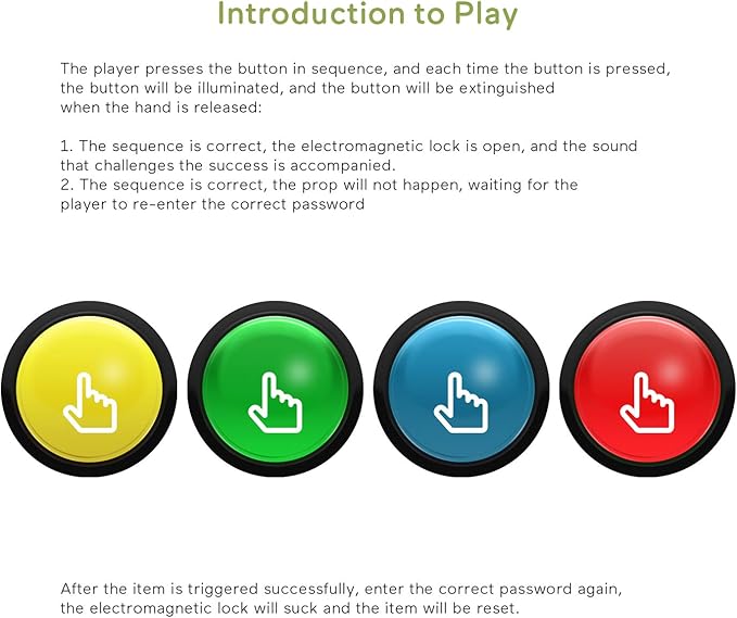 Escape Room Props 5 Different Colors Buttons Mechanism Press It In Order To Control 12V Magnet Lock For Exit Game Owner Player Adventurer (5 Button No Video)
