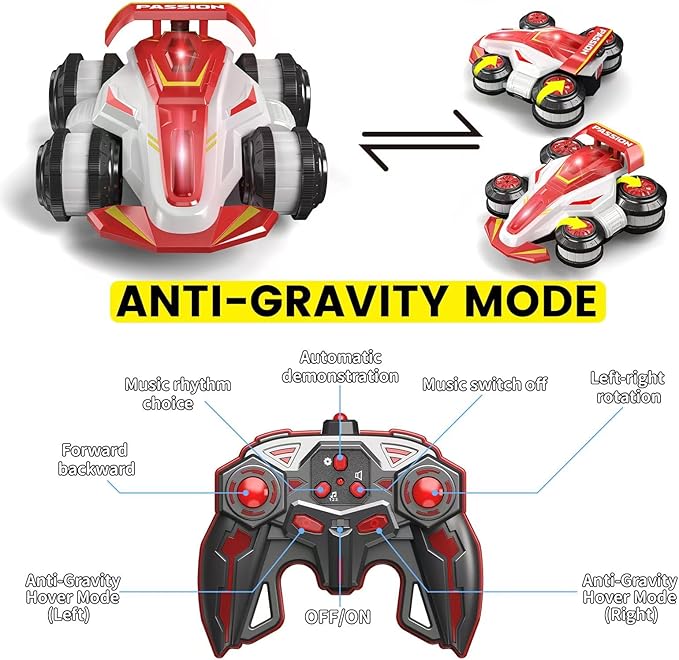 Upgraded Remote Control Car 360° Spins RC Car 2- in-1 Anti-Gravity RC Racer Wheelie Drift Stunt Car with Lights&ampMusic Birthday Gifts Toys for 6 7 8 9 10 11 12 Year Old Boys