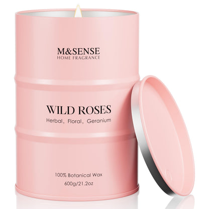 M&SENSE Wild Rose Large Natural Scented Candle, 120 Hours Long Lasting Soy Candles 21.2oz, Stress Relief Luxury Aromatherapy Candles for Women, Romantic Candle Valentines Day Gifts