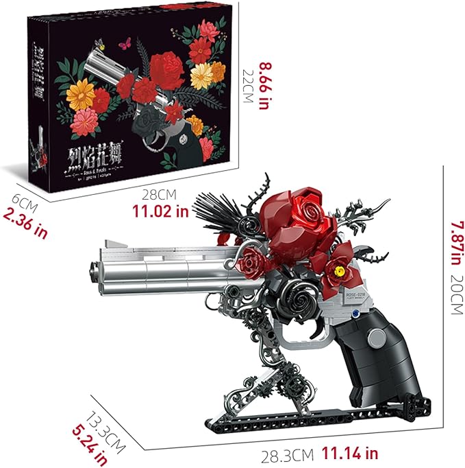 Building Blocks Gun Revolver Set 631 PCS Brick Pistol Model Kit with Roses Creative Mechanical Block Gun Compatible with Lego 853792 Accessory Toy for Kid &amp Adults Home Decor