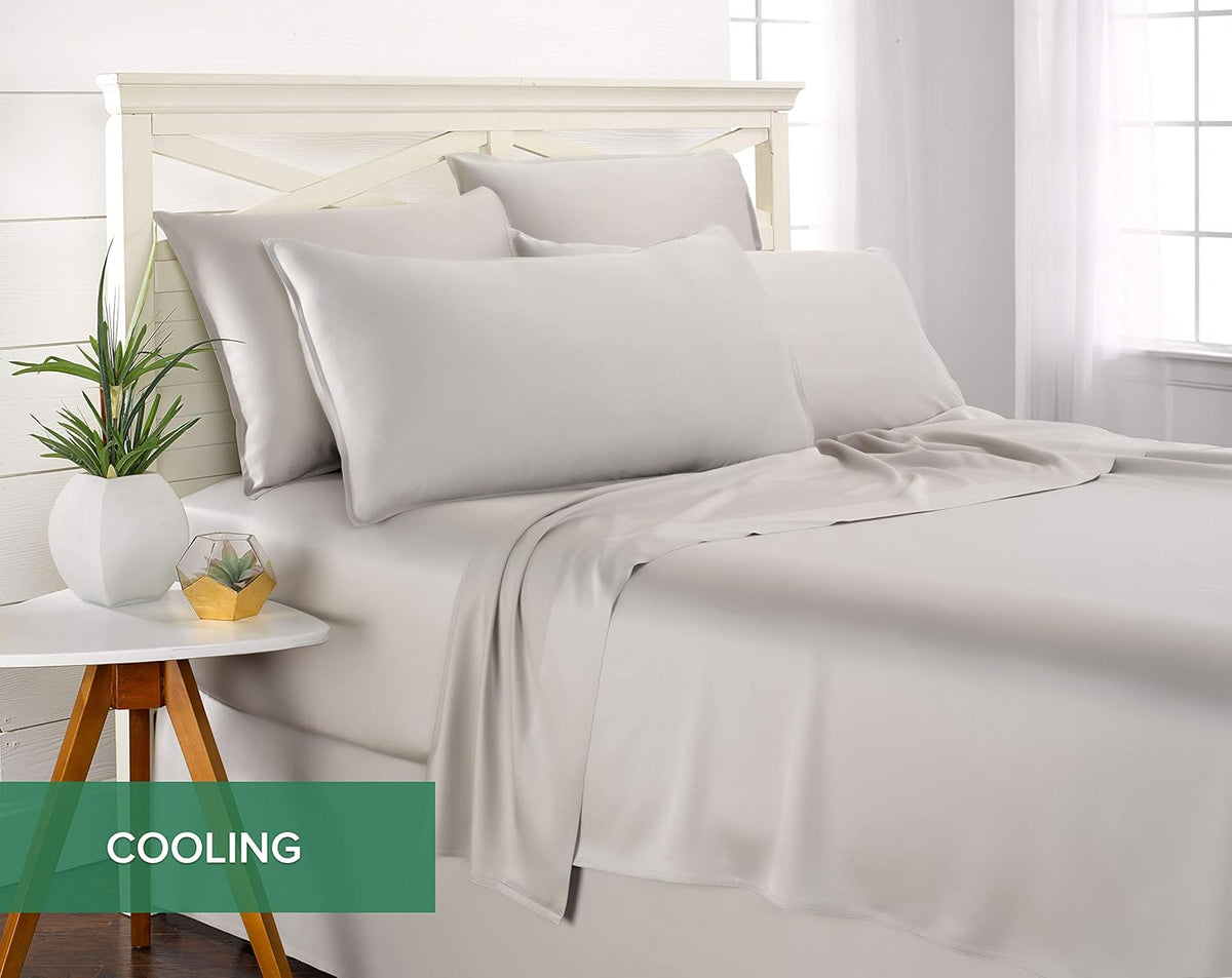 Pure Bamboo Twin Sheets - Luxuriously Soft 100% Organic Viscose Bed Sheet Set | Silver Pearl, Double Stitching