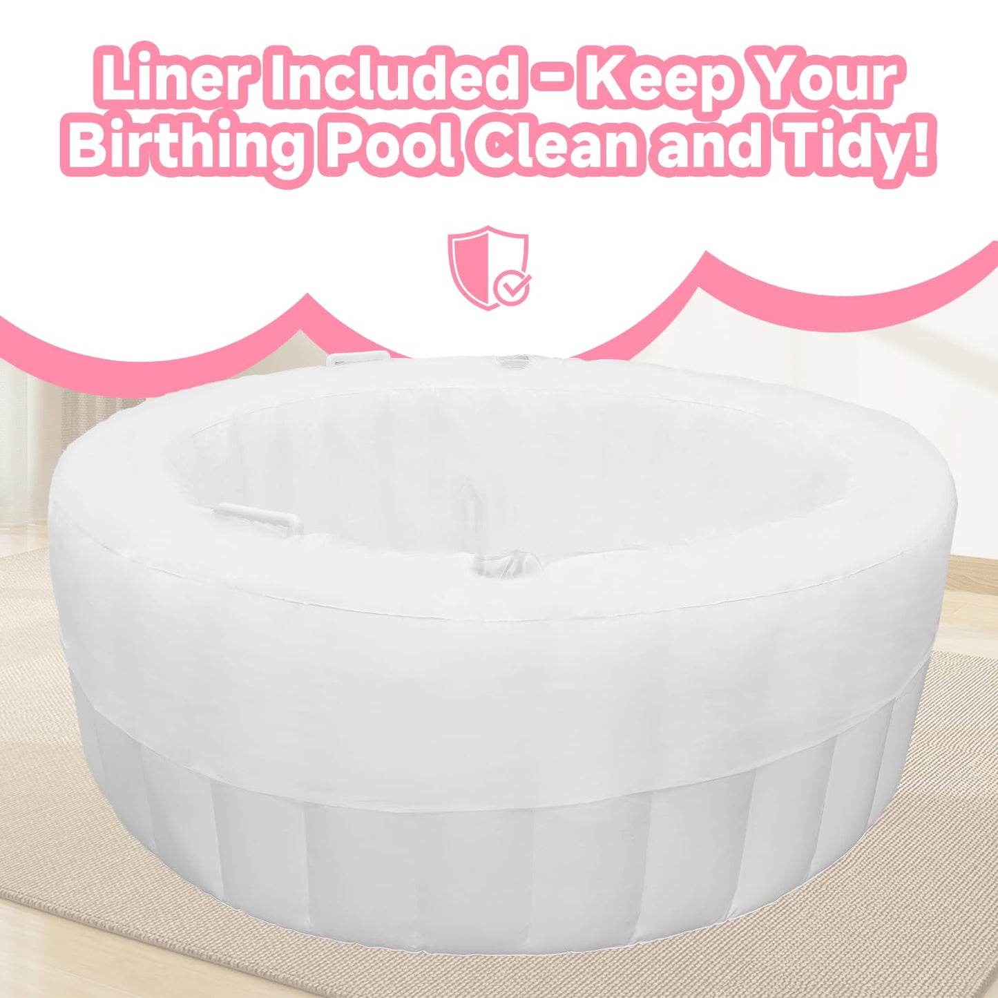 Besutosera Birth Pool in Creamy Marshmallow with Birth Pool Liner Set, Premium Birth Tub, Birthing Pool for Home Birth, Home Birth Tub, Birthing Tub Quick Inflation and Convenient