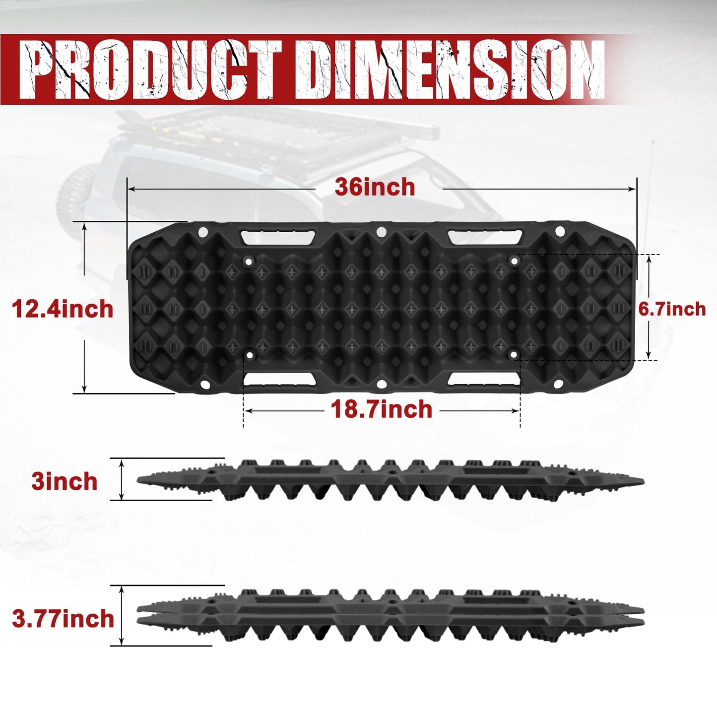 BUNKER INDUST Off-Road Traction Boards (Black) + 3" x 20ft Tree Saver Winch Strap 35,000 lbs Recovery Straps