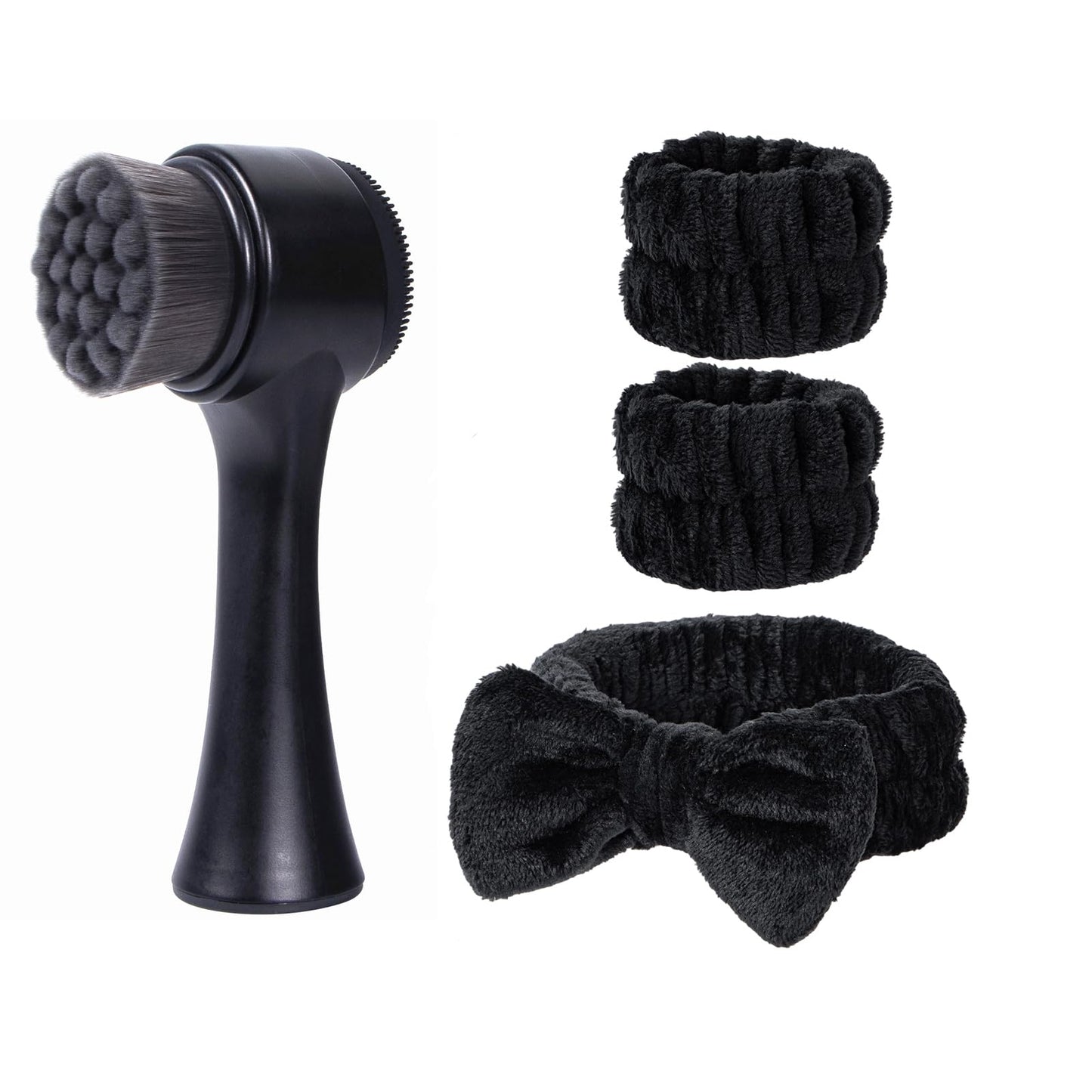 Face Brush 2 in 1, Facial Cleansing Exfoliating Scrubber Brush, Silicone Double Side Manual Face Wash Scrub Brush with Soft Bamboo Charcoal Fiber for Deep Pore Cleansing, Massaging, Skin Care