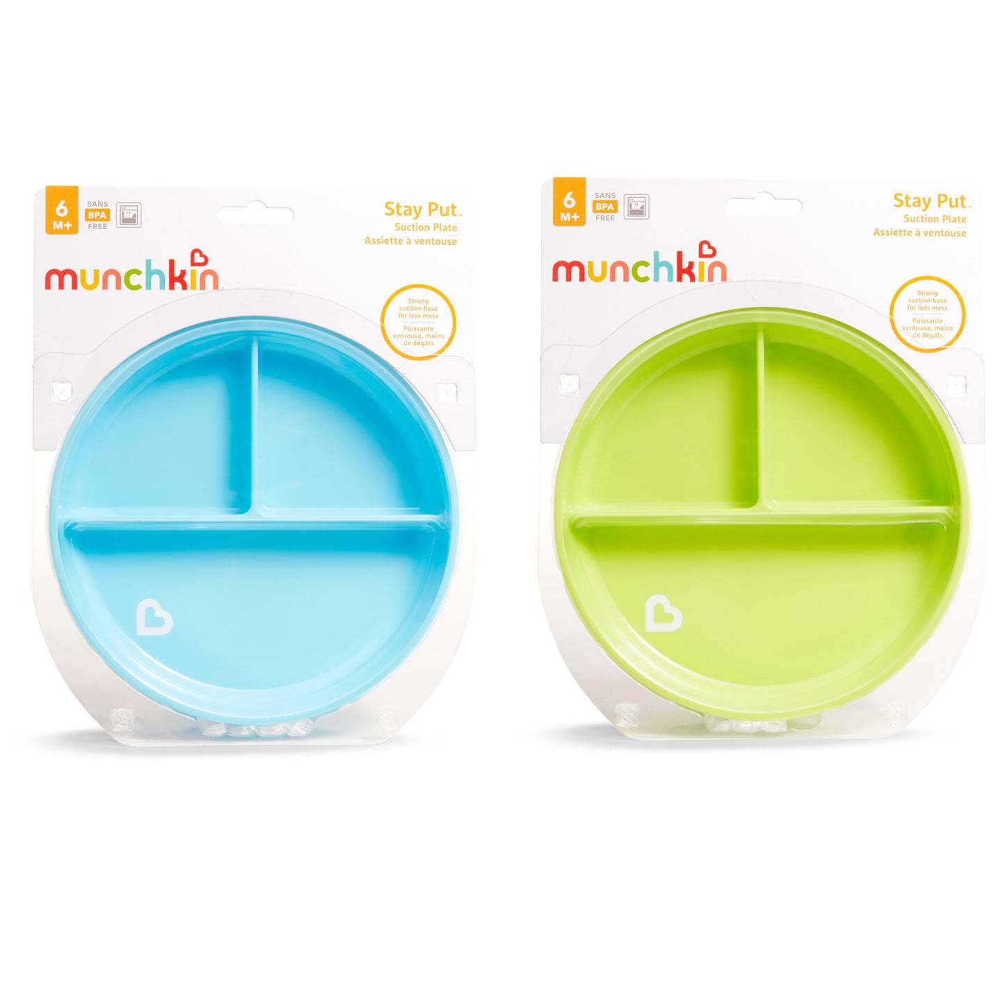 Munchkin Stay Put Suction Plates for Baby and Toddler, 3 Divided Sections , Blue/Green