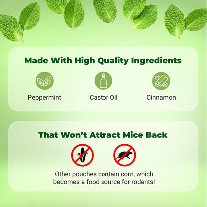 Mighty Mint Mouse Repellent Pouches - Natural Peppermint & Cinnamon Formula - 12 Count Plant-Based Indoor Deterrent