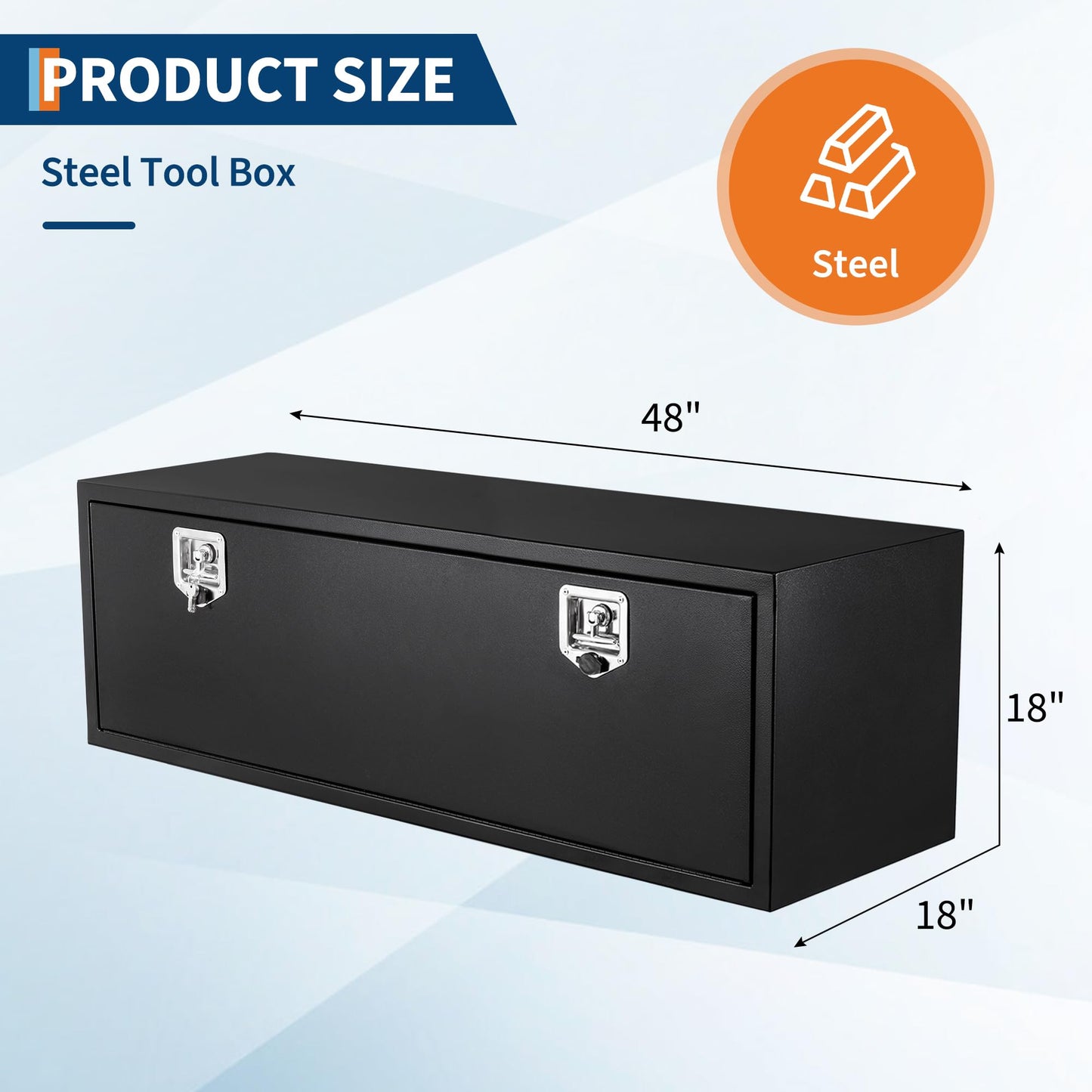 Garvee Black Steel Truck Bed Tool Box, Trailer Tongue Box, Truck Storage Organizer Tool Chest For Truck Bed, RV, Trailer (48"x 18"x 18"-NEW)