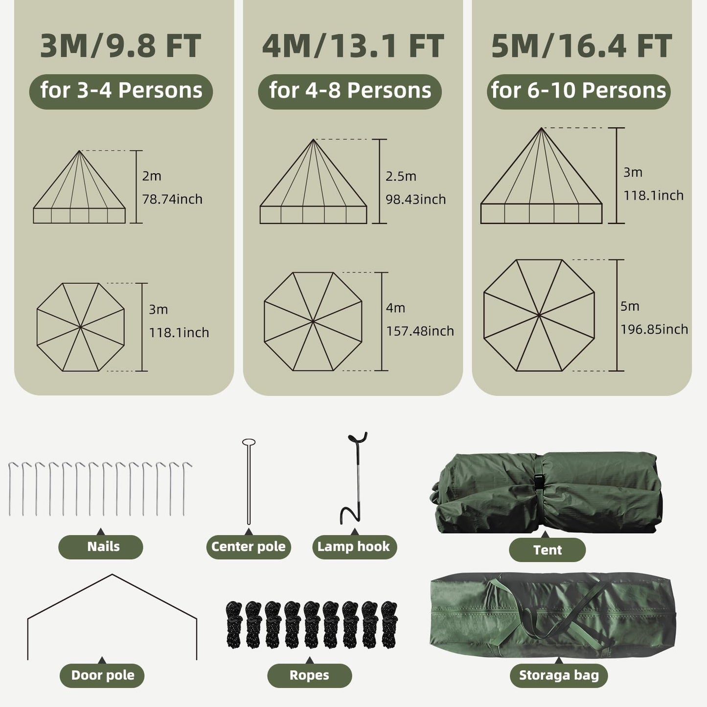 YOLENY 4 Season Bell Tent fits 3-4 People Waterproof Yurt Tent with Stove Jack Glamping Tent for Family Camping and Outdoor Parties 10FT
