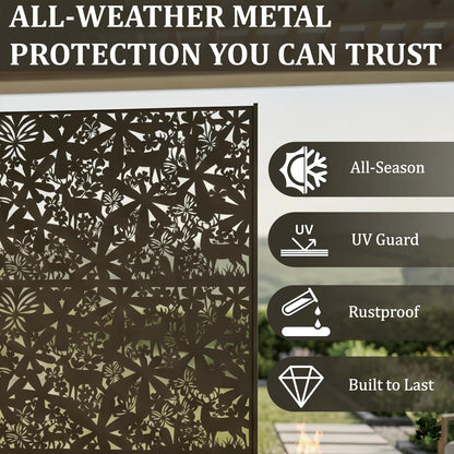 Metal Privacy Screen Outdoor 6FT – Freestanding Laser Cut Steel Garden Divider Panel with Stand, Decorative Modern Privacy Screen for Patio, Deck, Backyard & Balcony, Rustproof & Weather-Resistant