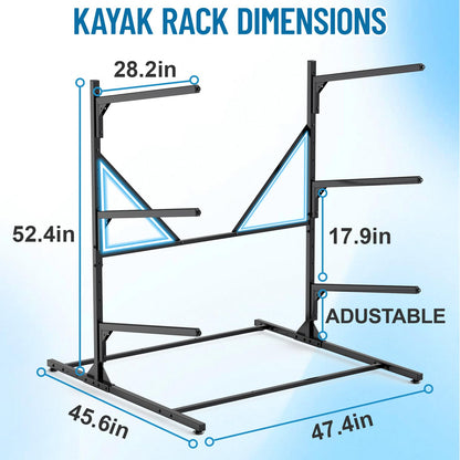 LXVOOEE Kayak Storage Rack, Heavy Duty Freestanding Kayak Rack for Garage and Outdoor Storage, Kayak Stand Adjustable for Kayak, Canoe, Surfboard and Paddle Board