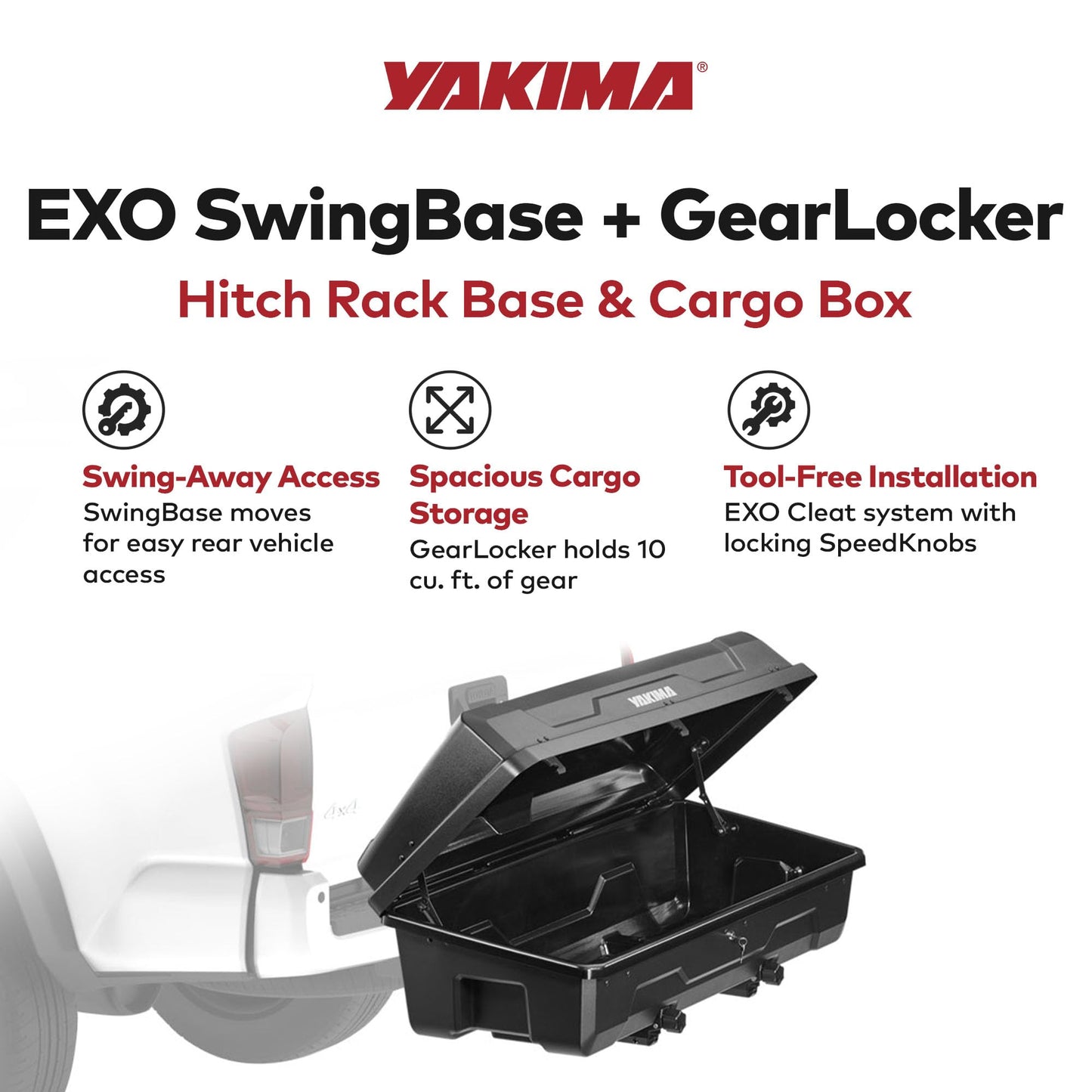 Yakima EXO SwingBase Hitch Base Rack & EXO GearLocker Vehicle Rooftop Cargo Carrier Box, Black - Car Storage Accessories for Travel and Camping