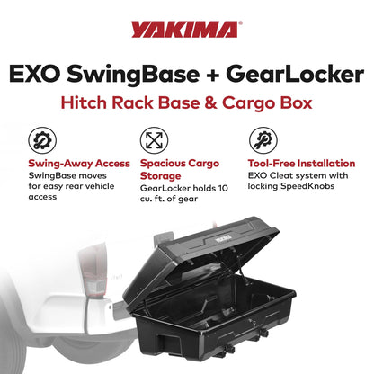 Yakima EXO SwingBase Hitch Base Rack & EXO GearLocker Vehicle Rooftop Cargo Carrier Box, Black - Car Storage Accessories for Travel and Camping