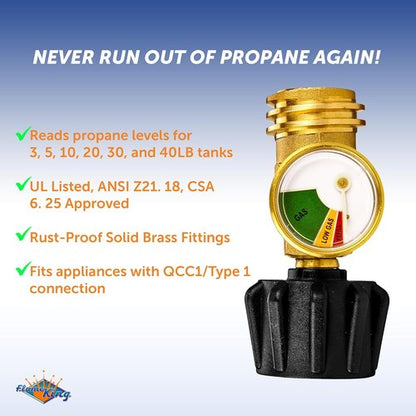 Flame King Propane Tank Gauge - Color-Coded Leak Detector & Pressure Meter | Universal for BBQ, RV, Heater