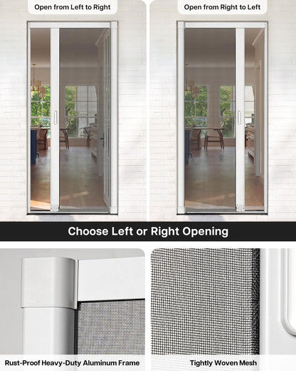Paramondo Retractable Screen Door for Single Door, Free Stop Sliding Patio Doors - Durable Aluminium Frames with Fiberglass Mesh - White, Size 32''W x 80''H