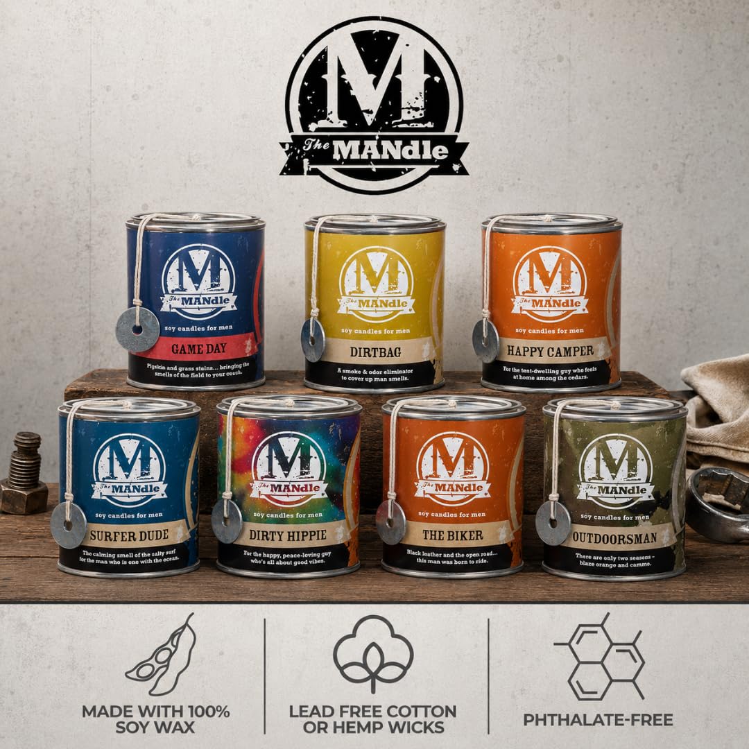ECO CANDLE CO. The Mandle Soy Candle for Men - Scents of Motor Oil & Grease - Grease Monkey, 15 oz. Paint Can - 100% Soy Wax, No Lead, Hand Poured, Phthalate Free, Made from Midwest Grown Soybeans