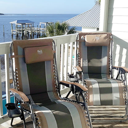 TIMBER RIDGE Outdoor Reclining Padded with Adjustable Headrest and Cup Holder Foldable Zero Gravity Lawn Chair for Adults, Supports 350 LBS, Brown-2 Pack