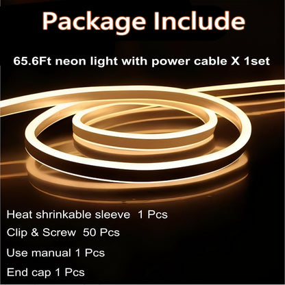 FORT LED Neon Rope Lights Outdoor Warm White‌ 65.6FT led Lights Strip- 120V ETL Certifie Waterproof for Christmas/Wedding/Garden/Patio/Party/Walkway/Deck Railing/soffits/Playhouse Decoration