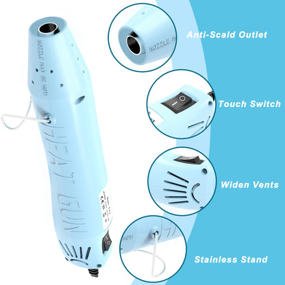 Heat Gun for Crafting, Mini Hot Air Gun Tool for Epoxy Resin, Shrunk Wrapping, Embossing, Electronics, Vinyl Wrap, Candle Making, Phone Repair & DIY - Blue