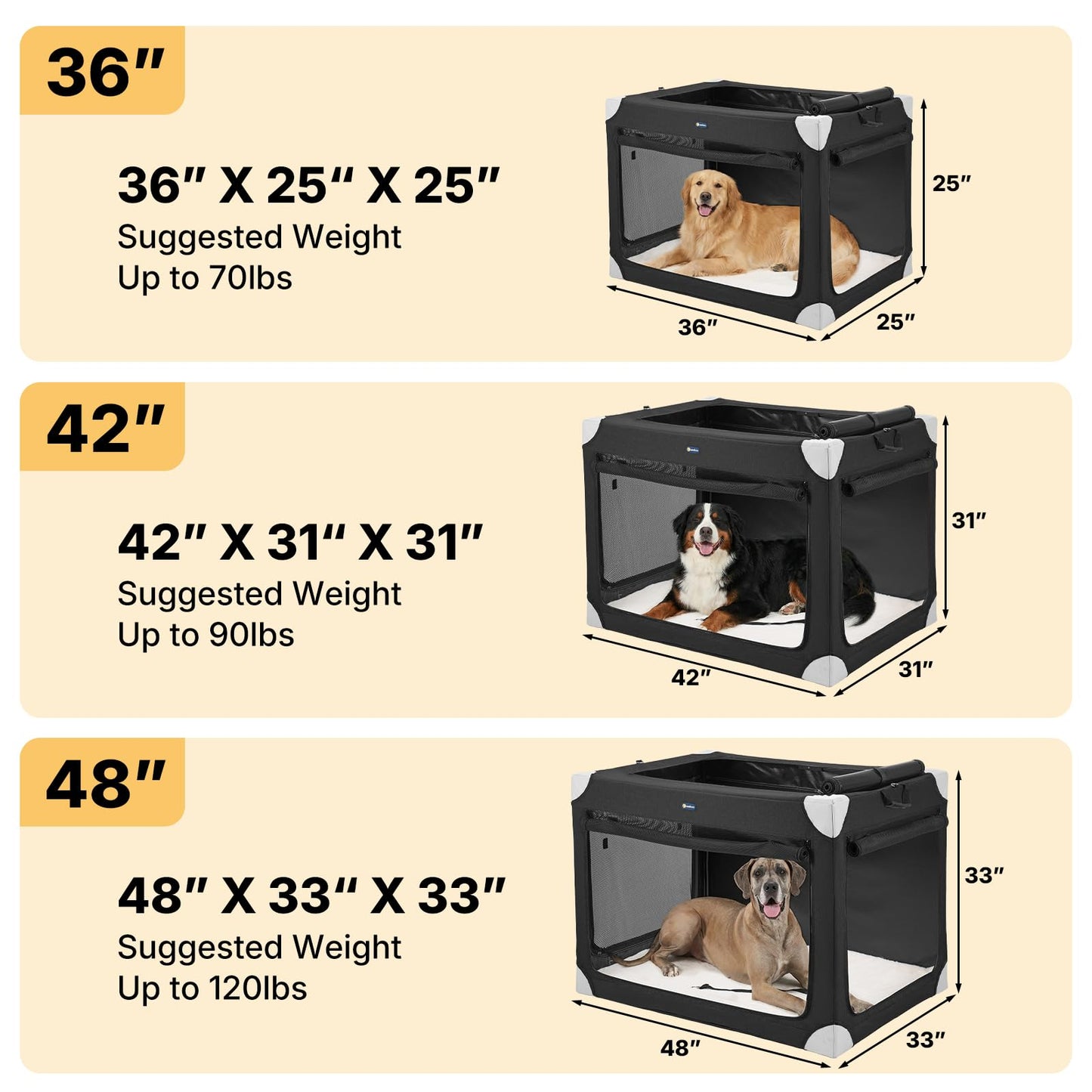 Veehoo Large Dog Crate for Indoor Outdoor, Portable Collapsible Travel Dogs Crate, 36 Inch Soft Foldable Pet Kennel with 4-Door Mesh Windows