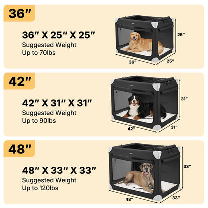 Veehoo Large Dog Crate for Indoor Outdoor, Portable Collapsible Travel Dogs Crate, 36 Inch Soft Foldable Pet Kennel with 4-Door Mesh Windows