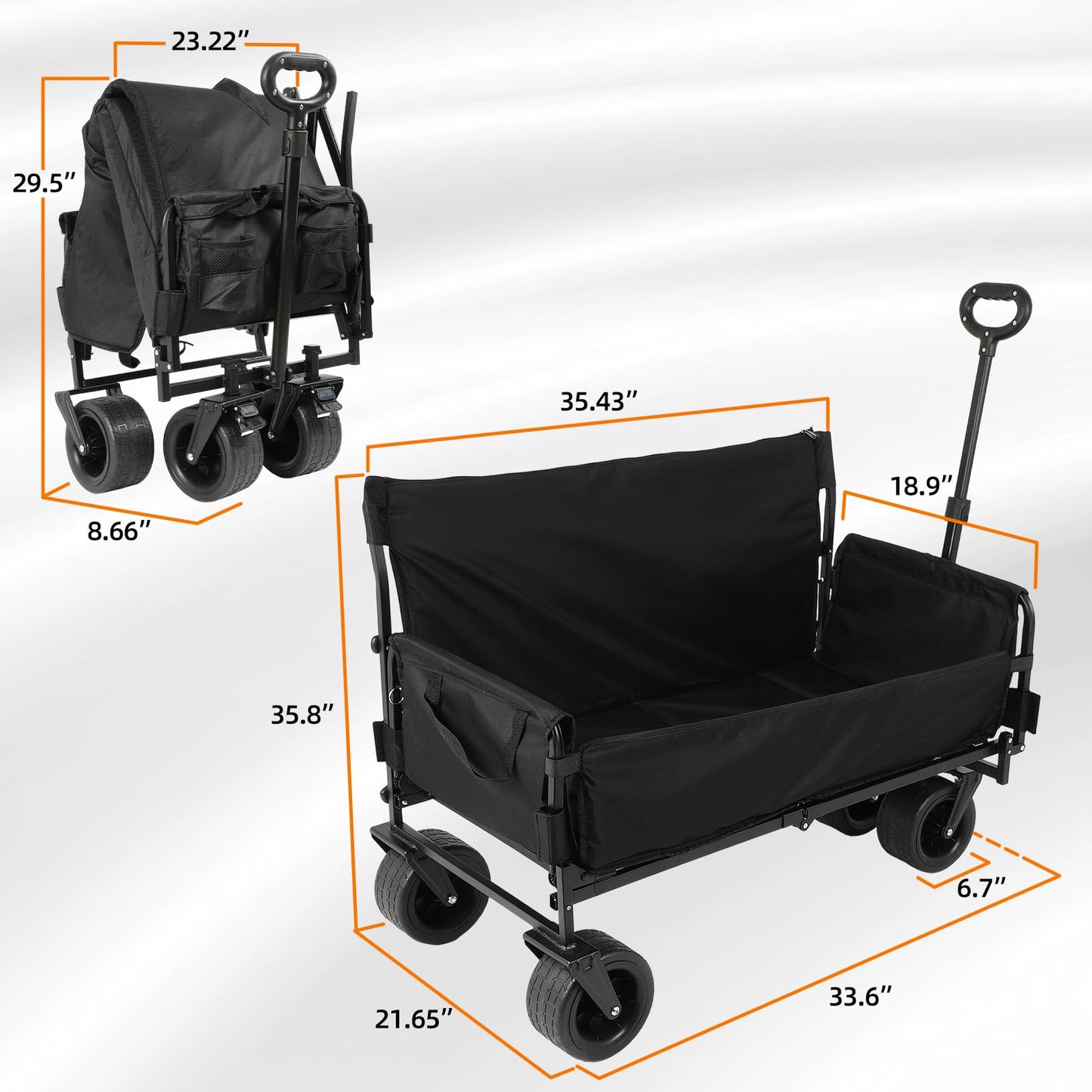 Collapsible Folding Outdoor Utility Wagon, 440LBS Heavy Duty Utility Carts,Reclining Camper,Expandable Storage，Padded and Wheeled, All Terrain Wheels, Great for Camping, Outdoors, Shopping