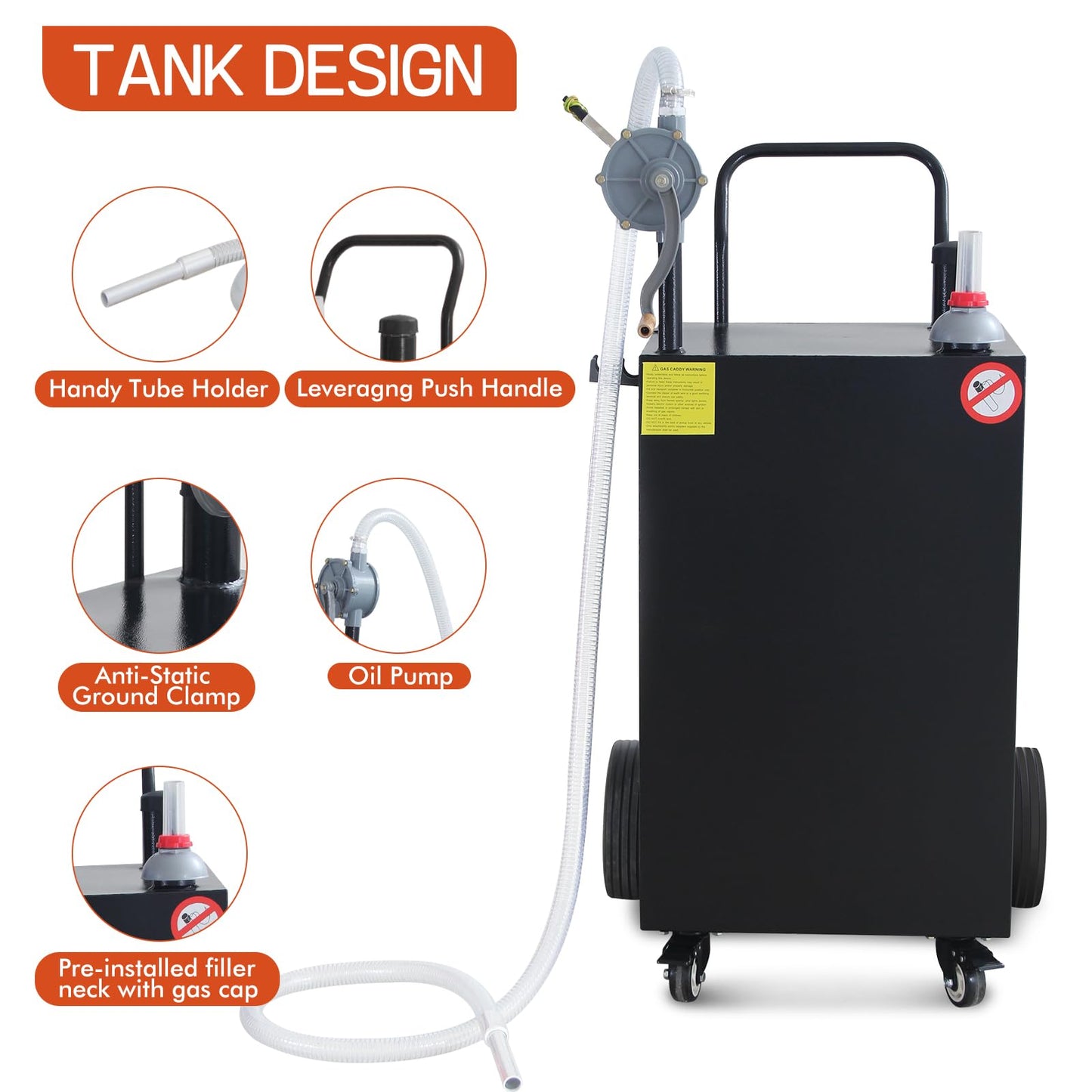 45 Gallon Fuel Caddy, Portable Gas Caddy with Manual Pump, Heavy Duty Gas with 4 Wheels, Diesel Fuel Can for Cars, Lawn Mowers, Trucks, ATVs, Boats ﻿