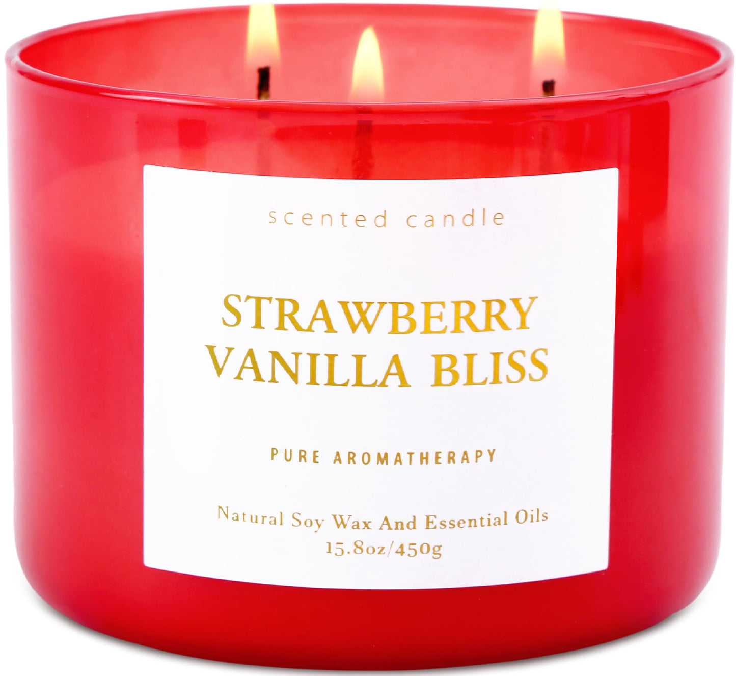 Strawberry Vanilla Bliss 3-Wick Soy Candle | 15.8 oz Large Aromatherapy Candle for Home | Clean Burn Long Lasting | Berry Vanilla Scent | Gift Ready