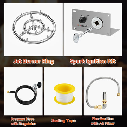 Skyflame Jet Burner Ring Kit, 12" Round Fire Pit Burner with Propane Connection Hose and Ignition Kit for Indoor/Outdoor Fire Pit Fireplace DIY Accessories