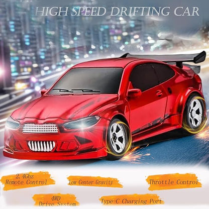 Mini RC Drift Car 1/64 RC Remote Control Car High Speed 2.4GHz Full Proportional RTR Micro Sports Racing Drift 4WD HobbyFast Race Vehicle with Lights Model Toys Gift for Kids Boys Adults