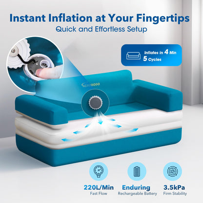 Inflatable Couch for Camping with Built-in Pump, Portable Blow Up Sofa, Multifunctional Inflatable Furniture has High-Pressure Resistant Fabric Suitable for Backyard Beach Music Festival Party (Blue)