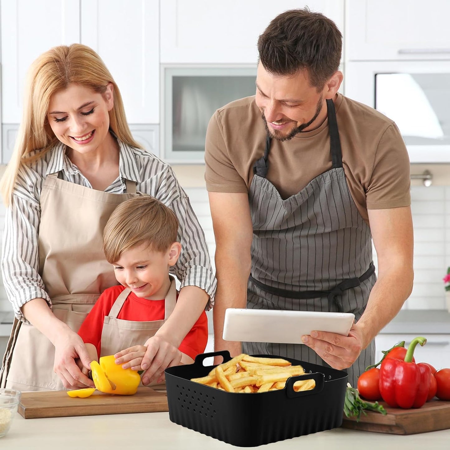 LYHOLKEER Air Fryer Silicone Liners - Reusable Square Liners for COSORI & Ninja | 2 Pcs Set, Fits 5QT-6.8QT